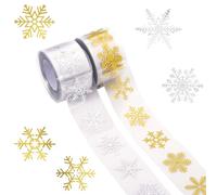 1000pcs Rouleau d'Autocollants de Noël Transparents, Flocons Neige Dorés et Argentés Étiquettes Autocollantes Rondes pour Décoration de Noël Enveloppes et Cadeaux