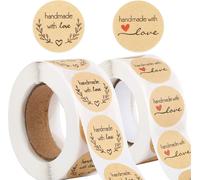 1000pcs Stickers Autocollants D'étiquette Papier Kraft 2 Rouleau Handmade With Love Self-Adhesive Label Diy Artisanat Déco Pour Noël Mariage Cadeau Enveloppe (Texte B)