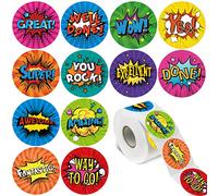 1000PCS Superhero Incentive Stickers, 12 Designs Uniques par Rouleau, Autocollants de Récompense pour la Classe pour Enfants à Accomplir leurs Tâches et Aller aux Toilettes (2,5cm chacun)