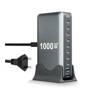 1000W 10 Ports Chargeur USB C Rapide Station de Charge, GaN IV Tech Compatible avec 140W 100W 20W QC, MacBook Pro 2025 2023, iPhone 17 16, Laptops, iPad Pro, Samsung Galaxy S25 S24 S23