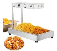 1000W Chauffe-frites professionnel en inox avec lampe chauffante, plateau égouttoir et bac à frites - Maintien au chaud croquant idéal pour restaurants, buffets, snacks et cantines