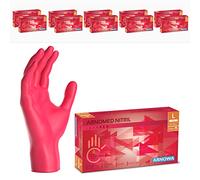 1000x ARNOMED® Gants en nitrile taille L Rouge, Gants à usage unique pour chirurgie & laboratoire, Gants en nitrile sans poudre & sans latex, Moufles en nitrile XS, S, M, L, XL, XXL