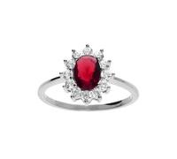 1001 Bijoux Bague argent rhodié pierre centrale rouge (11 mm X 9 mm) contour pierres blanches + écrin (offert) + Certificat d'Authenticité Argent 925‰ - tour de doigt 64