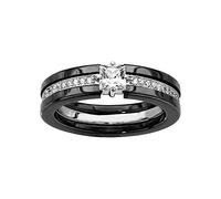 1001 Bijoux Bague céramique noire 1 rail central oxydes blancs sertis et 1 oxyde carré blanc serti + écrin (offert) + Certificat d'Authenticité Argent 925‰ - tour de doigt 58