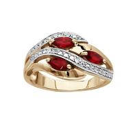 1001 Bijoux Bague plaqué or 3 navettes pierres rouge et oxydes blancs sertis + écrin (offert) - tour de doigt 54