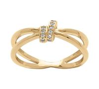 1001 Bijoux Bague plaqué or croisée solitaire 2 rangs oxydes blancs sertis + écrin (offert) - tour de doigt 52