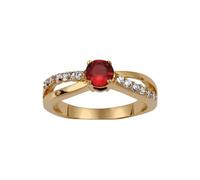 1001 Bijoux Bague plaqué or croises pierre centrale rouge + pierres blanches + écrin (offert) - tour de doigt 58