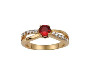 1001 Bijoux Bague plaqué or croises pierre centrale rouge + pierres blanches + écrin (offert) - tour de doigt 58