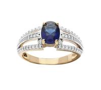 1001 Bijoux Bague plaqué or grand diamètre oxyde central bleu et 3 rails oxydes blancs sertis + écrin (offert) - tour de doigt 62