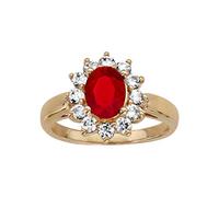 1001 Bijoux Bague plaqué or pierre centrale rouge contour pierres blanches + écrin (offert)