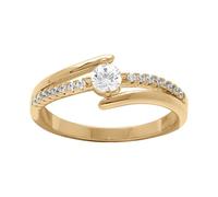 1001 Bijoux Bague plaqué or solitaire double rangs lisses et oxydes blancs sertis + écrin (offert) - tour de doigt 58