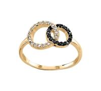 1001 Bijoux Bague vermeil (Or sur Argent) double cercle entrelacé pierres blanches et noires + écrin (offert) - tour de doigt 60