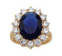1001 Bijoux Bague vermeil (Or sur Argent) grosse 20mm X 17 mm pierre centrale bleu foncé et contour pierres blanches + écrin (offert) - tour de doigt 58