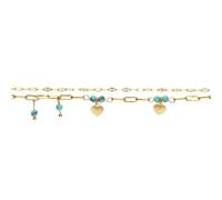 1001 Bijoux Bracelet acier doré 2 rangs coeurs lisses et perles agate véritable bleu 16+3cm + écrin (offert)