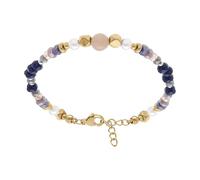 1001 Bijoux Bracelet acier doré boules 4mm verre faceté perle imitation et pierre de lune 6mm véritable 16.5+3cm + écrin (offert)