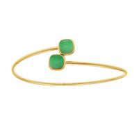 1001 Bijoux Bracelet acier doré jonc ouvert 2 carré oeil de chat imitation vert 62mm + écrin (offert)