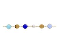 1001 Bijoux Bracelet acier doré pastilles doré carré oeil de chat imitation bleu et perle blanche imitation 16+3cm + écrin (offert)