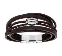 1001 Bijoux Bracelet acier et cuir bovin marron multifils avec ballon de rugby 20cm + 1cm double fermoir + écrin (offert)