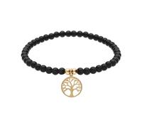 1001 Bijoux Bracelet acier et PVD doré extensible pierres naturelles 4mm agate noire avec Arbre de Vie + écrin (offert)