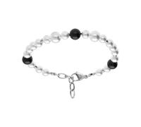1001 Bijoux Bracelet acier lewis perles imitation 8mm et 6mm blanches et noires 18+3cm + écrin (offert)
