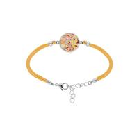 1001 Bijoux Bracelet acier Stella Mia pastille ronde Soleil jaune orangé avec nacre cordon 16+3cm + écrin (offert)