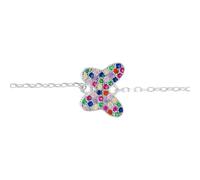 1001 Bijoux Bracelet argent rhodié (Argent 925‰ + protection Rhodium) papillon oxydes multi couleurs sertis 15+3cm + écrin (offert) + Certificat d'Authenticité Argent 925‰