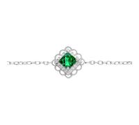 1001 Bijoux Bracelet argent rhodié carré oxyde vert serti contour oxydes blancs et dentelé 15+3cm + écrin (offert) + Certificat d'Authenticité Argent 925‰