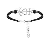 1001 Bijoux Bracelet argent rhodié cordon double noir interchangeable croix camarguaise 16+3cm + écrin (offert) + Certificat d'Authenticité Argent 925‰