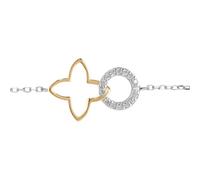 1001 Bijoux Bracelet argent rhodié et doré fleur decoupée lisse et cercle oxydes blancs sertis 16+2cm + écrin (offert) + Certificat d'Authenticité Argent 925‰