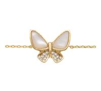 1001 Bijoux Bracelet plaqué or papillon nacre blanche et oxydes blancs 16+3cm + écrin (offert)