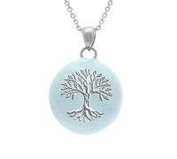 1001 Bijoux Collier acier bola de grossesse rond 21mm Arbre de Vie résine bleu ciel 90+20cm + écrin (offert)