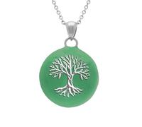 1001 Bijoux Collier acier bola de grossesse rond 21mm Arbre de Vie résine verte 90+20cm + écrin (offert)