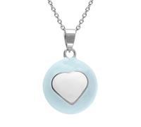 1001 Bijoux Collier acier bola de grossesse rond 21mm résine bleu ciel et coeur blanc 90+20cm + écrin (offert)