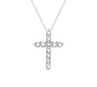 1001 Bijoux Collier acier chaîne forcat pendentif croix 33mm oxydes blancs 45+10cm + écrin (offert)