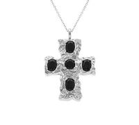 1001 Bijoux Collier acier chaîne forcat pendentif croix 33mm oxydes noirs 40+10cm + écrin (offert)