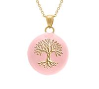 1001 Bijoux Collier acier doré bola de grossesse rond 21mm Arbre de Vie et résine rose 90+20cm + écrin (offert)