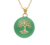 1001 Bijoux Collier acier doré bola de grossesse rond 21mm Arbre de Vie et résine verte 90+20cm + écrin (offert)