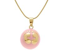 1001 Bijoux Collier acier dore bola de grossesse rond 21mm résine rose et motif pied 90+20cm + écrin (offert)