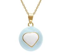 1001 Bijoux Collier acier doré bola de grossesse rond résine 21mm bleu ciel et coeur blanc 90+20cm + écrin (offert)