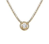 1001 Bijoux Collier acier doré chaîne rail oxydes blancs sertis pendentif rond oxydes blancs 38+5cm + écrin (offert)