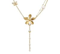 1001 Bijoux Collier acier doré cravate fleur et papillon oxydes blancs et perle blanche imitation 43+5cm + écrin (offert)