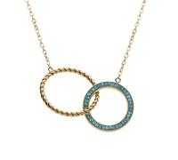 1001 Bijoux Collier acier doré double cercles l'un torsade l'autre résine et strass bleus 40+5cm + écrin (offert)