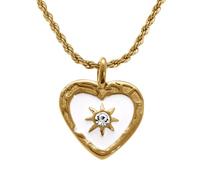 1001 Bijoux Collier acier doré pendentif coeur 19x23mm résine blanche et étoile du nord oxyde blanc 45+5cm + écrin (offert)