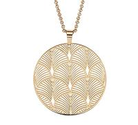 1001 Bijoux Collier acier etv PVD doré pendentif rond plume de paons 42+4cm + écrin (offert)