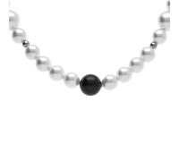1001 Bijoux Collier acier lewis perles imitation 8mm et 6mm blanches et noires 45+10cm + écrin (offert)