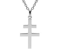 1001 Bijoux Collier acier pendentif croix de lorraine satinée 30mmx19mm 50+5cm