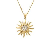 1001 Bijoux Collier acier pendentif Soleil 30mm oxydes blancs 40+5cm + écrin (offert)