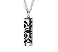 1001 Bijoux Collier acier pendentif tiki 30 mm diamètre 9 agate noire véritable 50+5cm + écrin (offert)