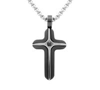 1001 Bijoux Collier acier PVD noir croix 25mm 1 oxyde bleu 45+6cm + écrin (offert)