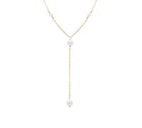 1001 Bijoux Collier argent 925‰ doré forme cravate perles blanches imitation 38+5cm + écrin (offert) + Certificat d'Authenticité Argent 925‰